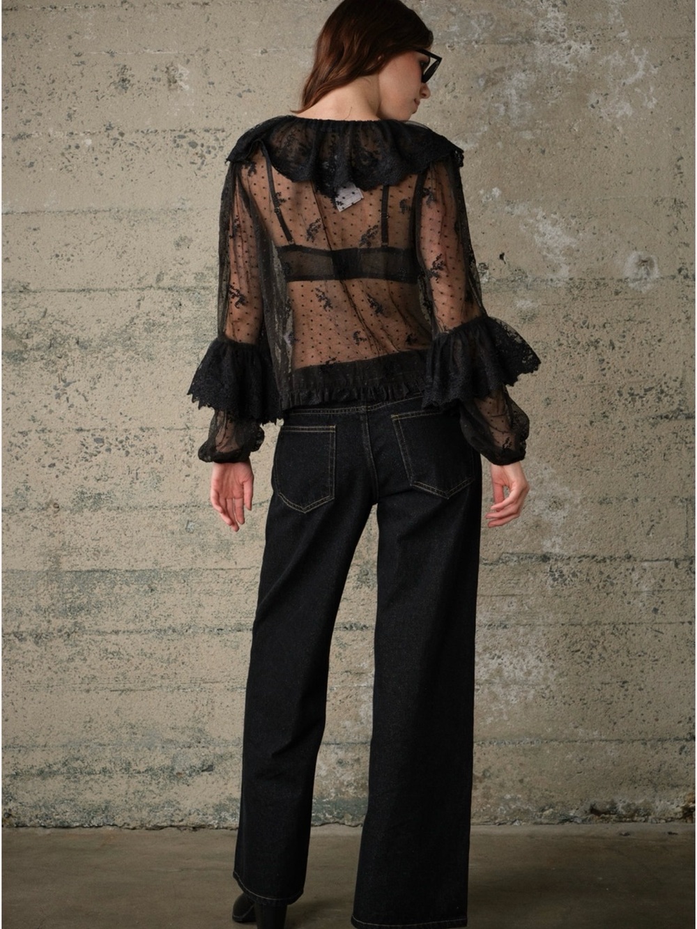 Western Women's Black Wide-Leg Jeans with Stud Detail - Picture 10 of 11